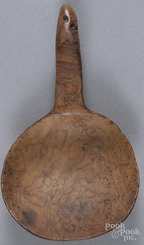 Carved burlwood scoop, 19th c., 10 1/4'' l.