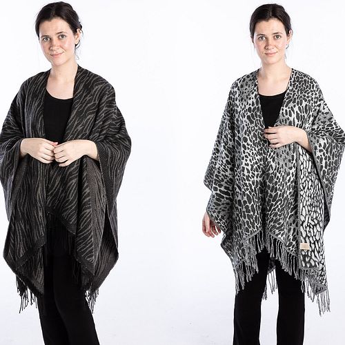Gray Leopard Poncho and Taupe Tiger Poncho
