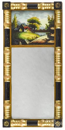 Sheraton painted and gilt looking glass, ca. 1830, 27 1/4'' x 13''.