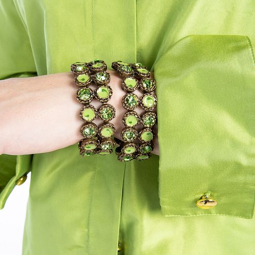 Pair of Lime Green Crystal Stretch Bracelets