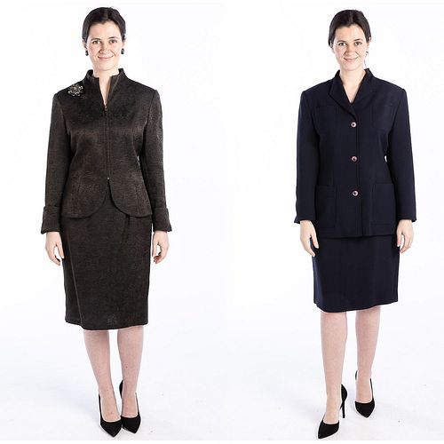 Two Ron Leal Navy Wool Gaberdine Suits