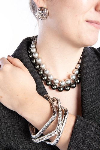 2 Faux Pearl Necklaces, 3 Bracelets & Earrings