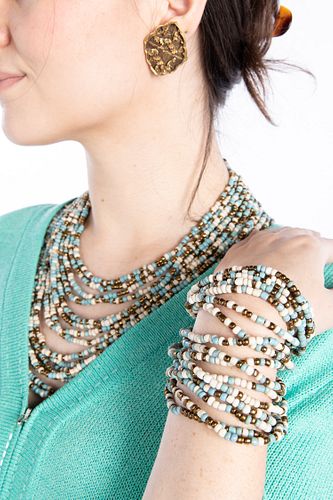 Bead Necklace, Bracelet & Gold-Tone Earrings