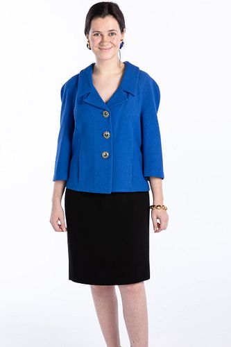 St. John Knit Blue Jacket and Black Associated Skirt