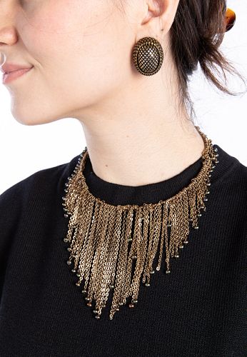 Gold-Tone Choker Necklace and Earrings