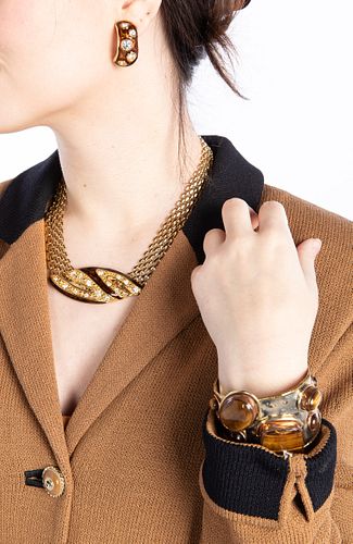 Gold-Tone & Enamel Necklace, Earrings and Cuff