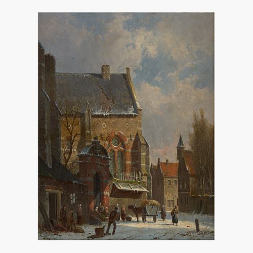 Adrianus Eversen (Dutch, 1818?1897) Dutch Town in Winter