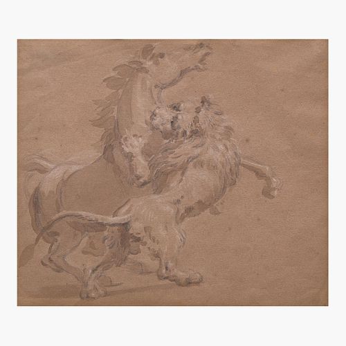 Attributed to Jean-Baptiste Oudry (French, 1686?1755) Lion Attaquant un Cheval