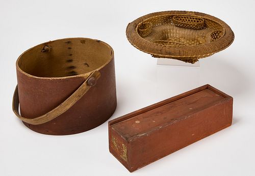 Sewing Basket, Slide-Top Box, and Grain Measure