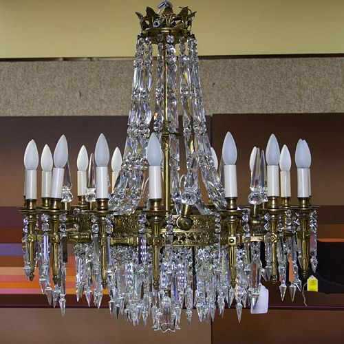 Early 20th Century Bronze and Crystal Twenty-Four (24) Light Chandelier.