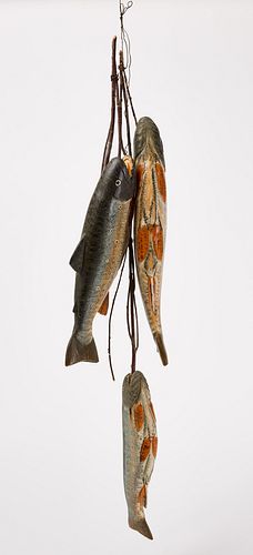 Three Folk Art Carved Fish