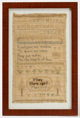 Needlework Sampler by Mary Harris Dated 1828