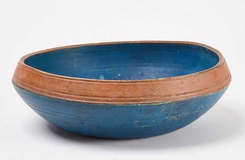 Blue and Red Painted Scandinavian Turned Bowl