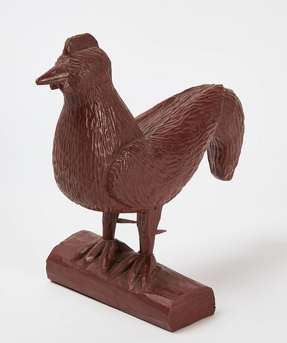 Carved Painted Red Rooster by Popeye Reed