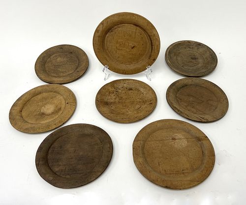 Eight Antique Wooden Treen Plates