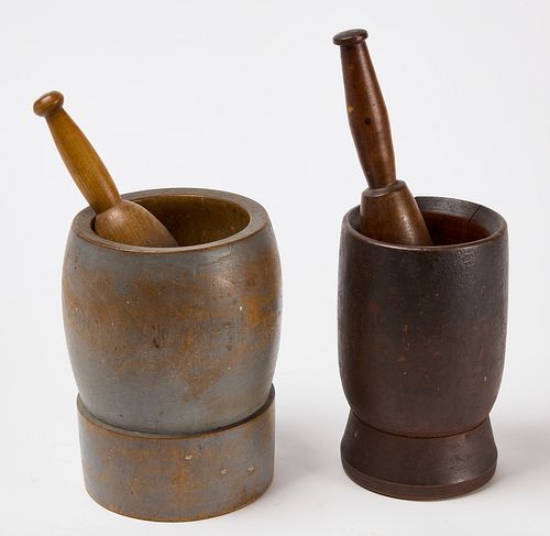 Two Painted Mortar and Pestles