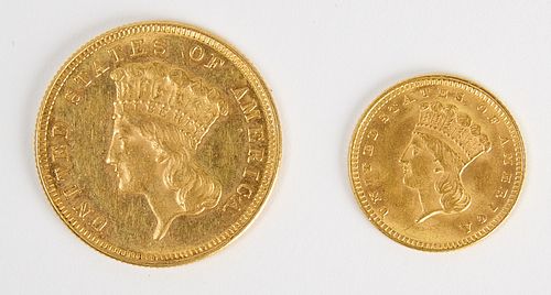 One and Three Dollar Indian Princess Gold Coins