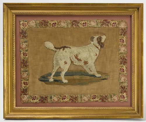 Needlepoint of Dog with Floral Border