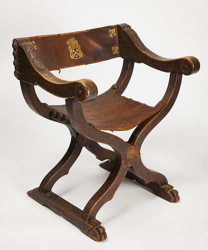Carved Folding Leather Chair