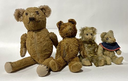 Lot of Four Early Teddy Bears