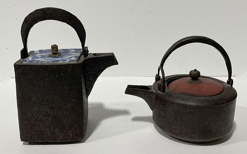 Two Antique Iron Chinese Tea Pots