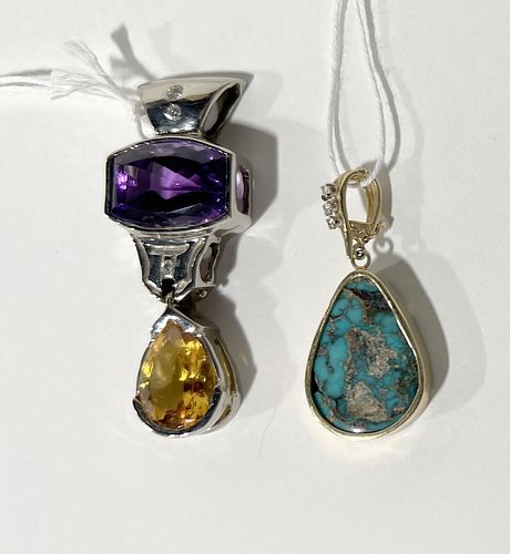 Lot of Two 14K Pendants with Stones