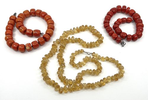 Amber and Two Coral Necklaces