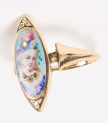 Early 14K Gold Ring with Portrait of Lady