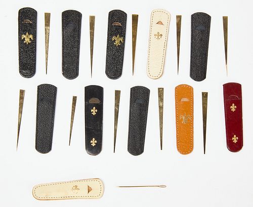 Ten 14K Toothpicks in Leather Sleeves with One Sewing Needle