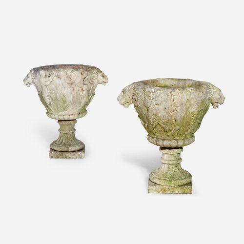 A Pair of Carved Stone Garden Urns Italian, likely 16th century
