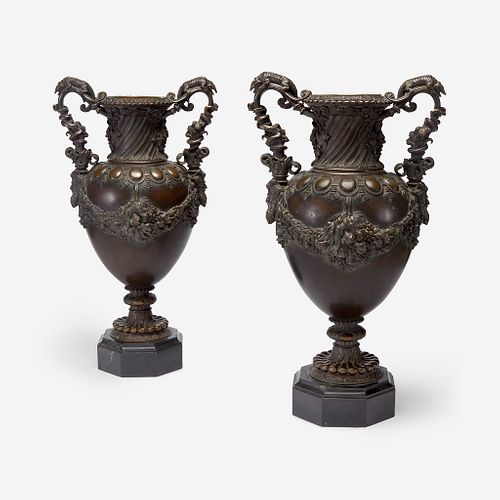 A Pair of Patinated Bronze Urns likely French, 19th century