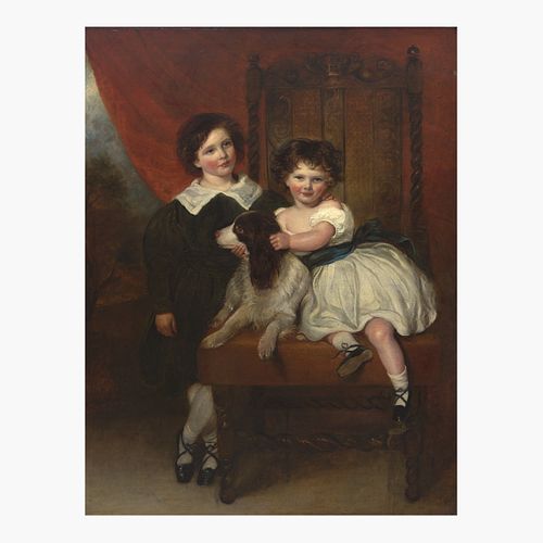 George Henry Harlow (British, 1787?1819) Full-Length Portrait of a Boy and a Girl and Their Dog