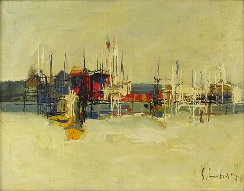 Nicola Simbari, Italian (1927-2012) Oil on canvas "Untitled" Signed and dated '58 lower right. Good Condition. Measures 15-3/4" x 19-3/4", frame measu
