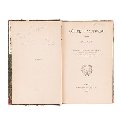 García Icazbalceta, Joaquín. Códice Franciacano Siglo XVI. México: Imprenta de Francisco Díaz de León, 1889.