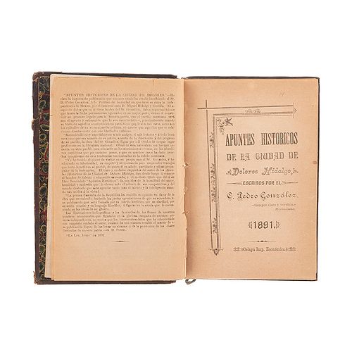 González, Pedro. Apuntes Históricos de la Ciudad de Dolores Hidalgo. Celaya: Imp. Económica, 1891. 15 láminas.