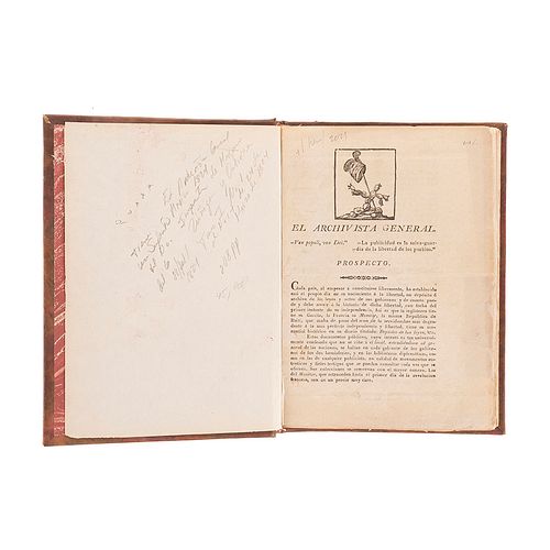 Prissette, Mr. El Archivista General. México: Imprenta de D. Mariano Ontiveros / Imprenta de D. Mariano de Zúñiga... 1824.