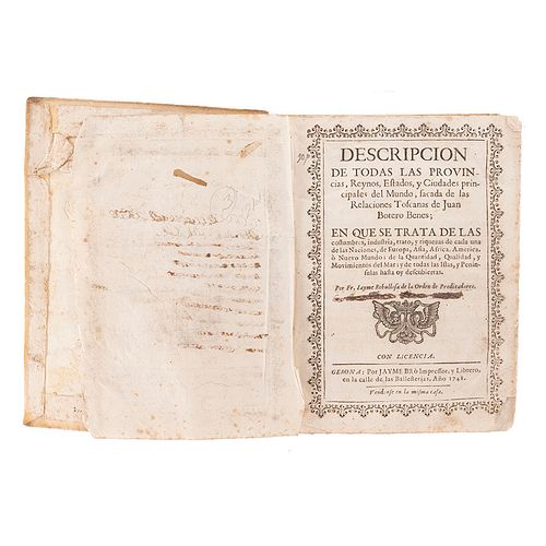 Rebullosa, Iayme. Descripción de Todas las Provincias, Reynos, Estados y Ciudades Principales del Mundo... Gerona: 1748.