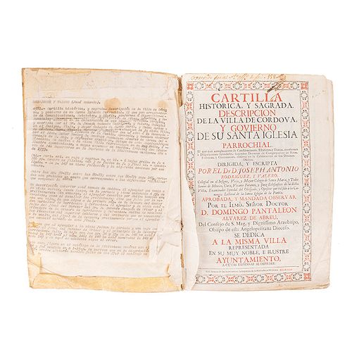 Rodríguez y Valero, Joseph Antonio. Cartilla Histórica, y Sagrada. Descripción de la Villa de Cordova. México: 1759.