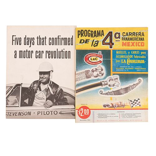 Programa de la Cuarta Carrera Panamericana / Five Days that Confirmed a Motor Car Revolution. Programa, folleto y hoja volante. Pzas: 3