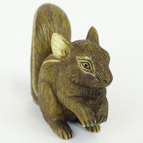 19th Century Japanese Carved Netsuke Depicting a Squirrel. Signed with artist's signature Gyoku Shi (1801-1868). Good condition. Measures 1-3/4" H. Th