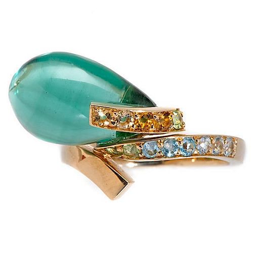 Louis Feraud Green Quartz and Sapphire Ring 