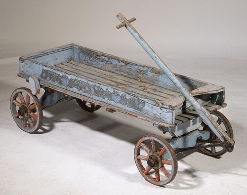 CIRCA 1900 AMERICAN CHILD'S PLAY WAGON IN SKY BLUE PAINT