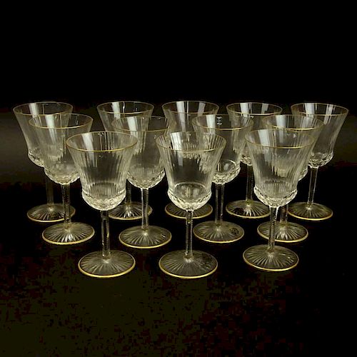 Twelve (12) Saint Louis Crystal Water Goblets "Apollo Gold" Measures 7-1/2" Tall.