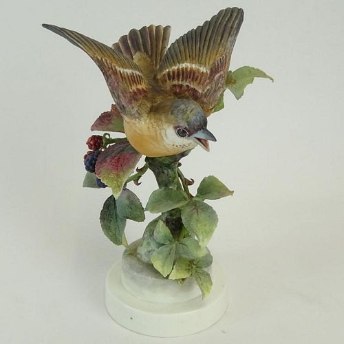Dorothy Doughty Royal Worcester Porcelain Bird Group "Indigo Bunting & Blackberry Sprays". Signed. Good condition. Measures 8-1/4" H. Shipping: Third 