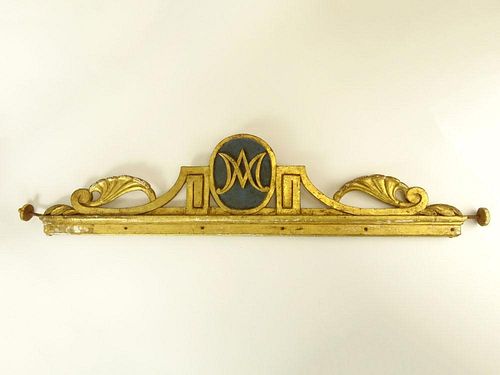 19th Century Carved and Gilt Wood Valance. Unsigned. Rubbing and surface losses. Measures 11" H x 51" L. Shipping: Third Party
