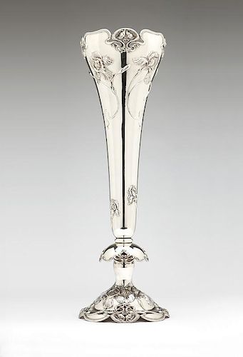 Art Nouveau sterling silver trumpet vase, Shreve