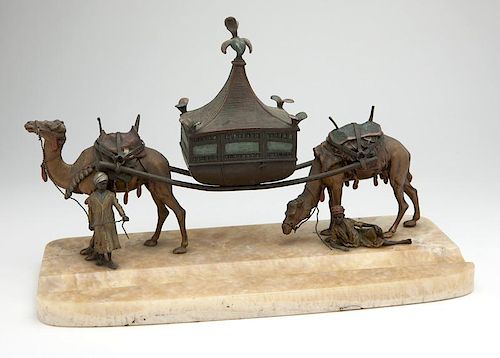 A cold-painted Vienna bronze figural inkwell