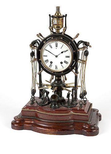 A French ship-motif mantel clock