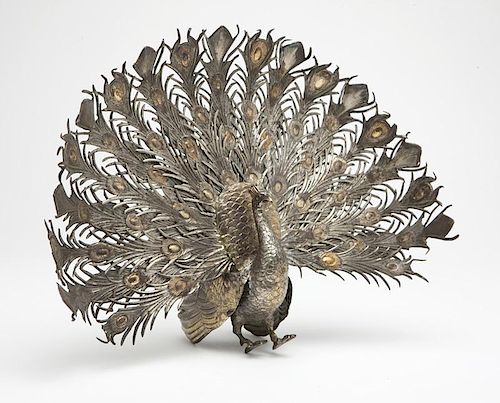 A sterling silver peacock, Israel Freeman & Sons