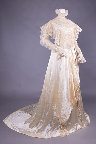 MIXED LACE & SATIN GOWN, 1900-1910